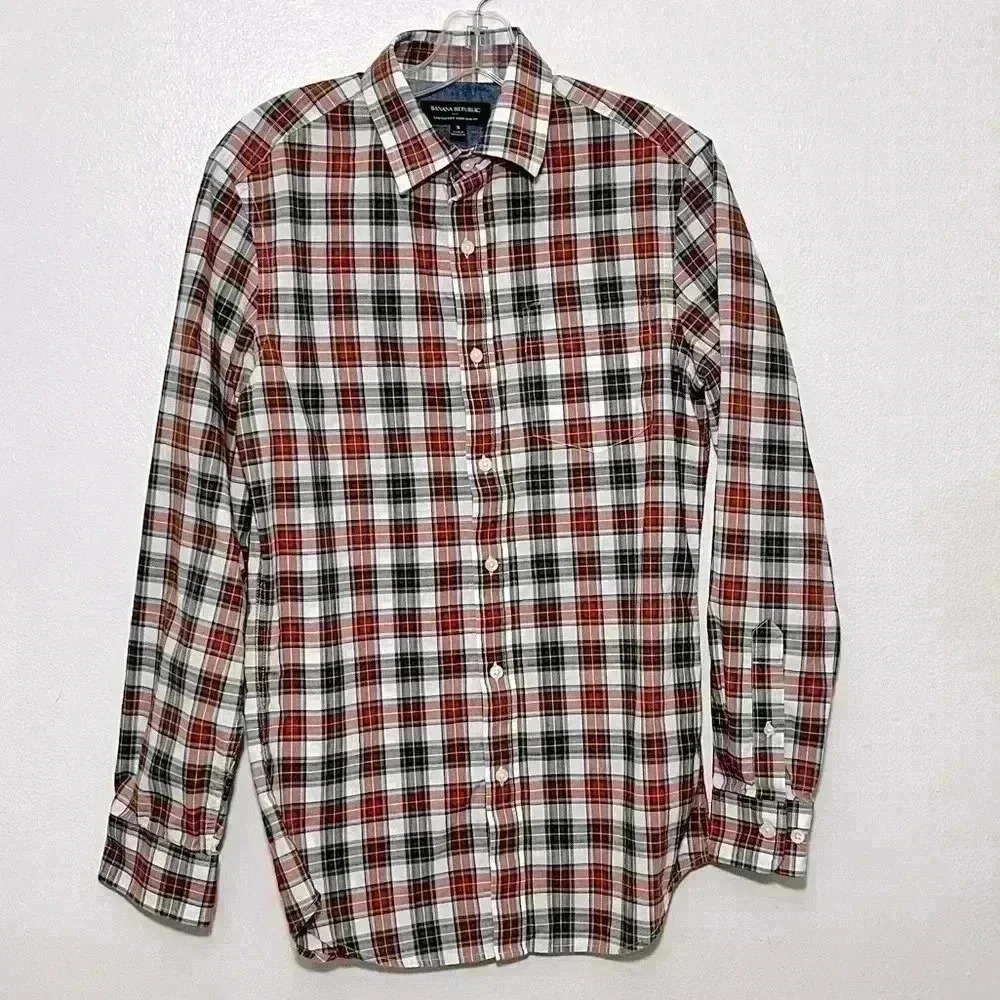 BANANA REPUBLIC FACTORY Mens STRETCH SOFT WASH SLIM FIT Brown Button Down